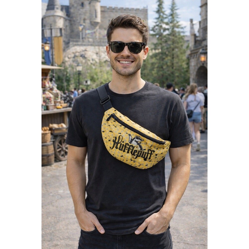 Harry Potter Hufflepuff Fanny Pack Mens Waist Bag Yellow Checkered Logo Belt Bag